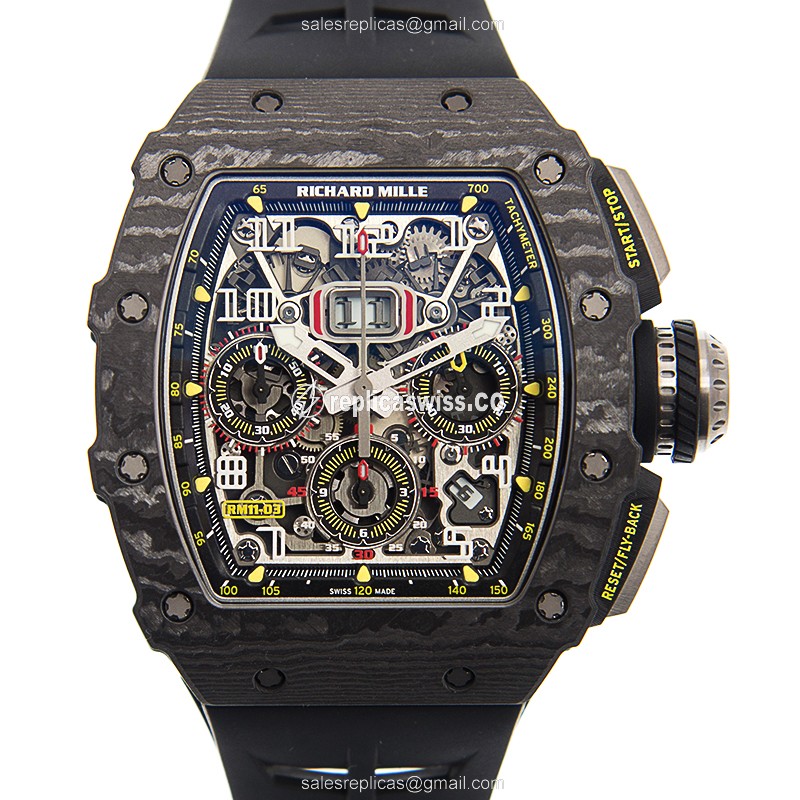 Richard Mille RM11-03 - Automatic Carbon Fiber Case - Silver Dial - Black Rubber Strap